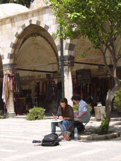 tourists studying in outside the old city