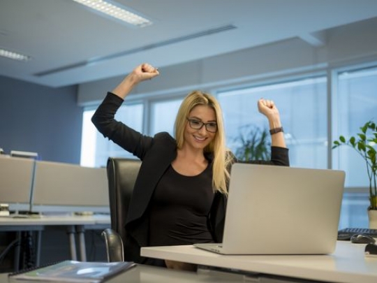 Western business woman excited |