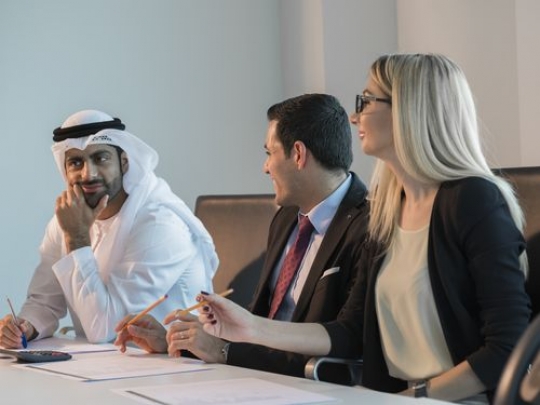 Three colleagues during a meeting |-