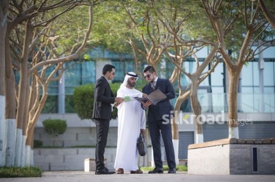 Group of Businessmen talking to each other outside|-