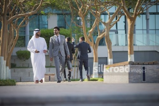 Middle Eastern businessman talking to his colleague|-