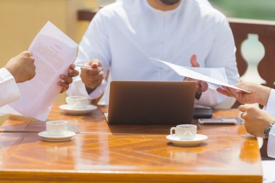 Successful business men during a meeting|
