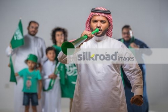 Middle Eastern family celebrating together