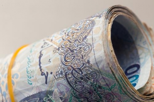 banknotes of qatari riyal rolled up