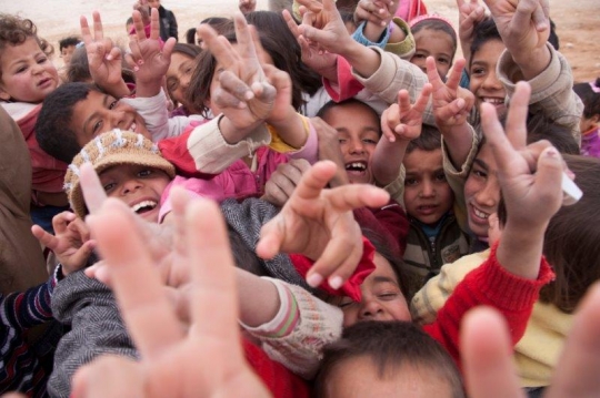 group of children from Zaatari refugee camp for Syrian refugees