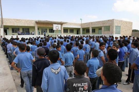 students standing in a line at school