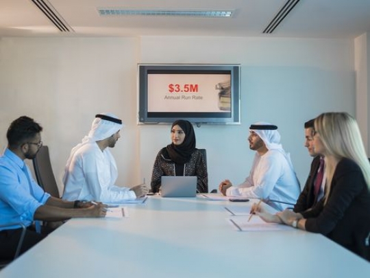 Employees during a meeting at the office|-