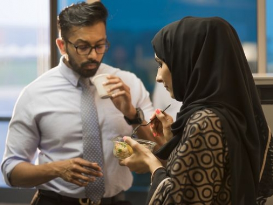 Employees having their lunch break