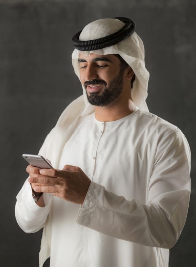 Portrait of an arab business man on the phone|-