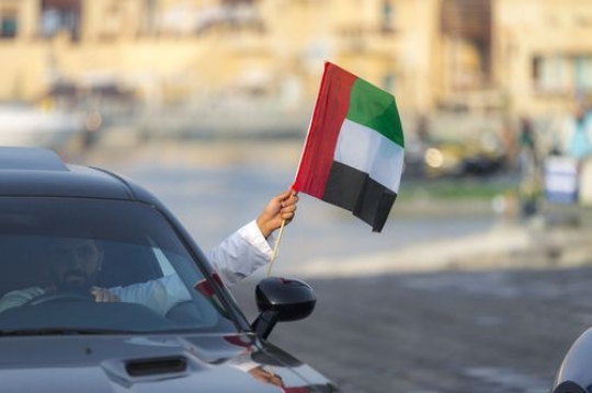 Arab man driving and representing his country|-