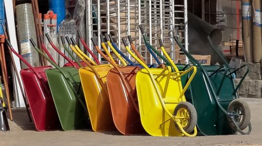 set of colored wheelbarrow