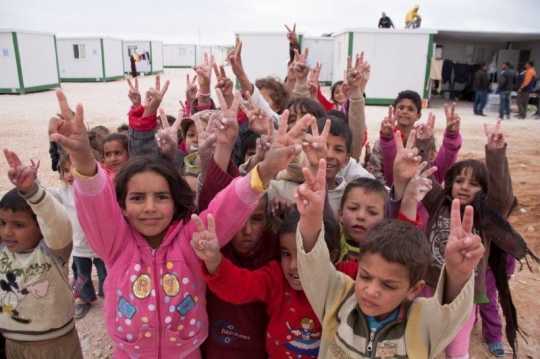 group of children from Zaatari refugee camp for Syrian refugees