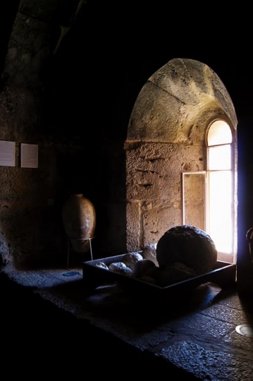 Projectile stones used for warfare in ajloun castle museuum