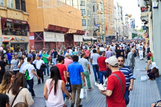 crowded market with people 