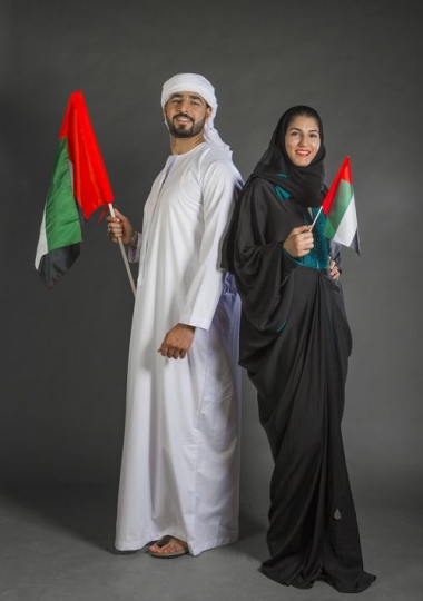 Middle Eastern friends celebrating their country 