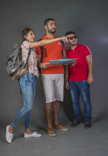 Arab friends traveling together|-